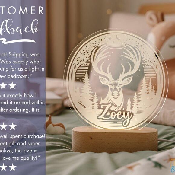 Deer LED Name Light | Woodland Kids Room Decor & Baby Shower Gift - Picture 7 of 8